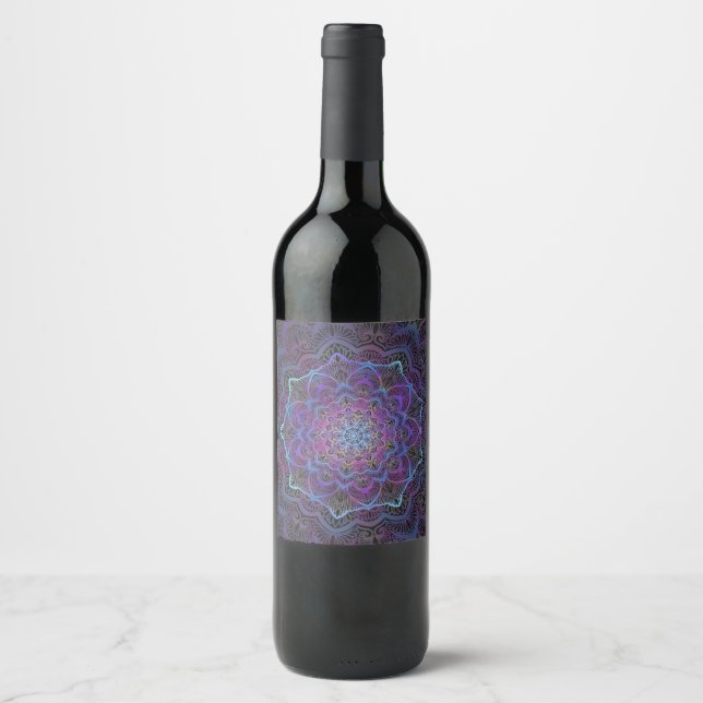Étiquette Pour Bouteilles De Vin Mandala Mystic Bloom (Devant)
