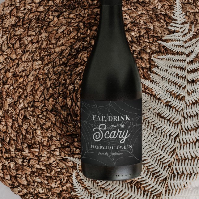 Étiquette Pour Bouteilles De Vin Mangez, buvez et soyez effrayant Halloween Party (Créateur téléchargé)