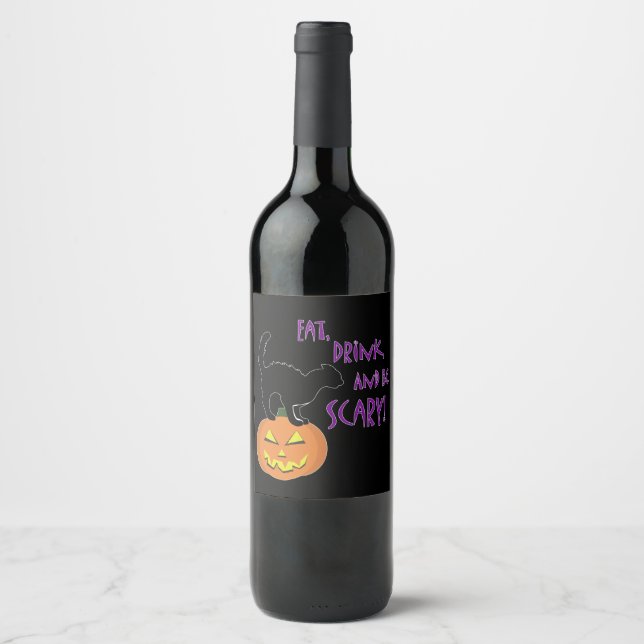 Étiquette Pour Bouteilles De Vin Mangez, buvez et soyez effrayants ! (Devant)