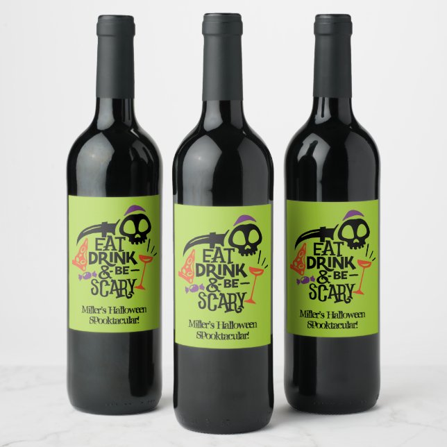 Étiquette Pour Bouteilles De Vin Mangez un verre et soyez effrayant Halloween (Bouteilles)