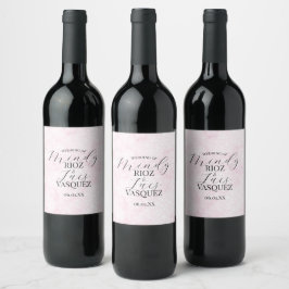 Étiquette Pour Bouteilles De Vin Marble Abstract Pink Wedding Script Black 