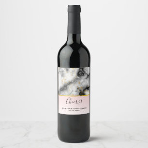 Étiquette Pour Bouteilles De Vin Marbre gris lisse moderne avec Mariage à ruban or