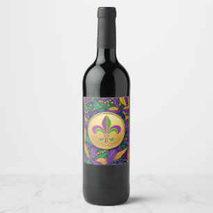 Étiquette Pour Bouteilles De Vin Mardi Gras Fleur de lis