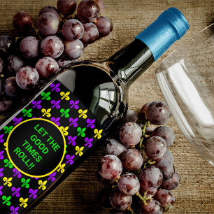 Étiquette Pour Bouteilles De Vin Mardi Gras Fleur de Lis Motif Texte personnalisé