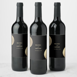 Étiquette Pour Bouteilles De Vin Mariage Abstrait moderne Noir & Or contemporain