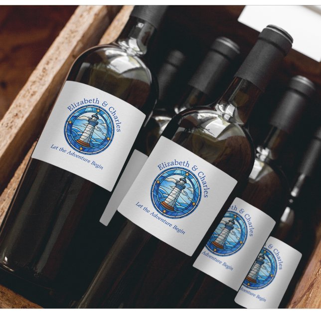 Étiquette Pour Bouteilles De Vin Mariage Adventure Phare Voile Nautique (Wedding Nautical Lighthouse Wine labels)