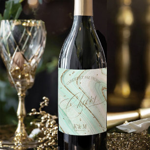 Étiquette Pour Bouteilles De Vin Mariage Agate Abstrait Cheers Mint ID827