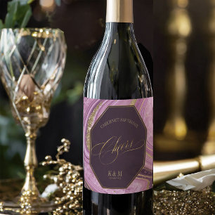 Étiquette Pour Bouteilles De Vin Mariage Agate Abstrait Cheers V2 Mauve ID827