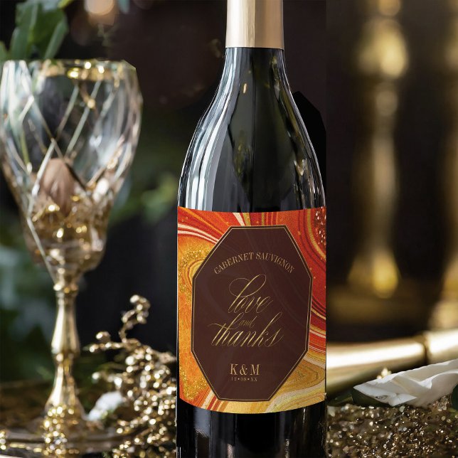 Étiquette Pour Bouteilles De Vin Mariage Agate Abstrait Hot Orange ID827 (Créateur téléchargé)