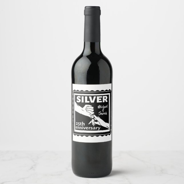 Étiquette Pour Bouteilles De Vin Mariage anniversaire 25 ans argent (Devant)