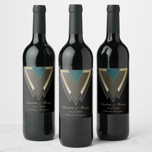 Étiquette Pour Bouteilles De Vin Mariage Art déco élégant personnalisé (Bouteilles)