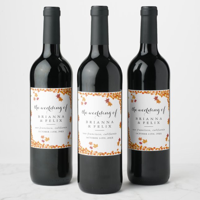 Étiquette Pour Bouteilles De Vin Mariage aux Feuilles d'Automne Rustiques (Bouteilles)