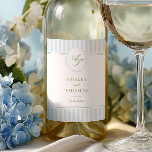 Étiquette Pour Bouteilles De Vin Mariage aux Rayures Bleues Élégantes