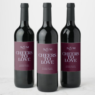 Étiquette Pour Bouteilles De Vin Mariage avec écriture fantaisie et cœur Cheers