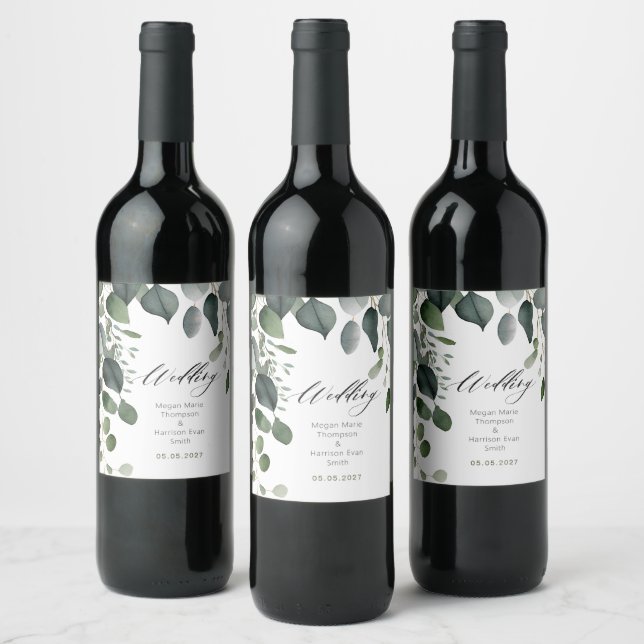 Étiquette Pour Bouteilles De Vin Mariage avec verdure et eucalyptus (Bouteilles)
