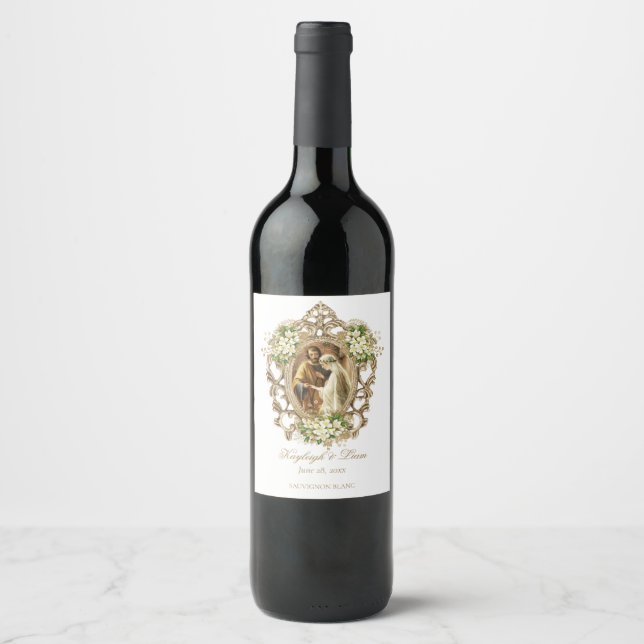 Étiquette Pour Bouteilles De Vin mariage blanc floral (Devant)