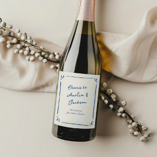 Étiquette Pour Bouteilles De Vin Mariage bleu de la marine tiré à la main