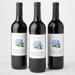 Étiquette Pour Bouteilles De Vin Mariage Blue Hydrangea Date et noms