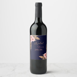 Étiquette Pour Bouteilles De Vin Mariage bohème moderne rose buisson rose pâle #3