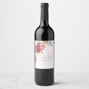 Étiquette Pour Bouteilles De Vin Mariage Boho rouge rose vif Fleurs blanches