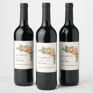 Étiquette Pour Bouteilles De Vin Mariage botanique de fleurs d'agrumes orange
