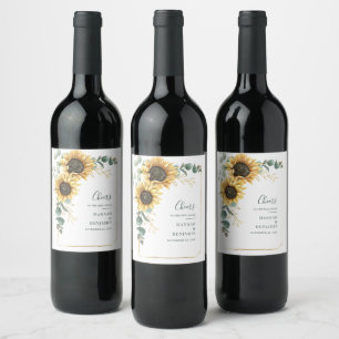 Étiquette Pour Bouteilles De Vin Mariage botanique de tournesol floral Eucalyptus