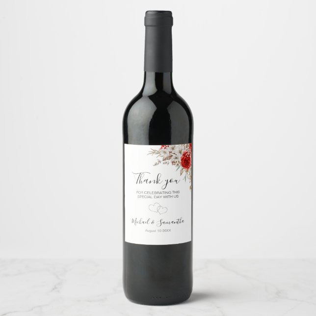 Étiquette Pour Bouteilles De Vin Mariage campagnard Rose rustique (Devant)