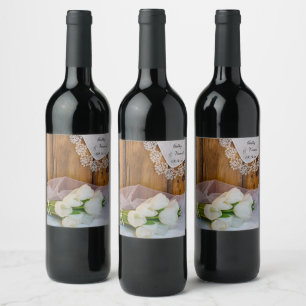 Étiquette Pour Bouteilles De Vin Mariage campagnard Rustique Tulipes blanches