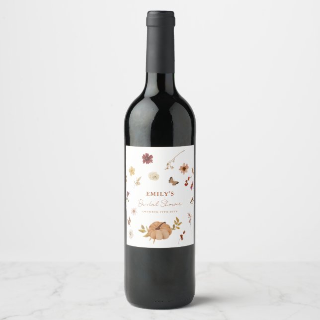 Étiquette Pour Bouteilles De Vin Mariage Champêtre de Citrouille d'Automne (Devant)