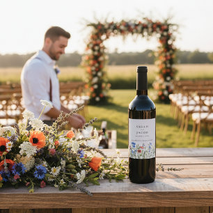 Étiquette Pour Bouteilles De Vin Mariage Champêtre de Fleurs Sauvages