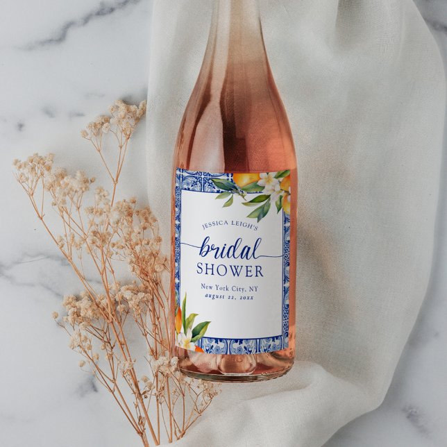 Étiquette Pour Bouteilles De Vin Mariage civil Méditerranéen Oranges Shower (Créateur téléchargé)