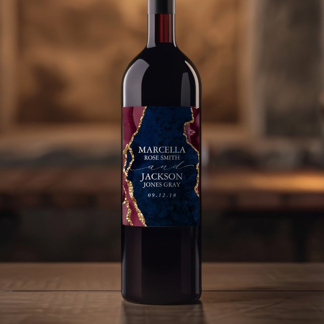 Étiquette Pour Bouteilles De Vin Mariage d'âge marine, bourgogne et or (Créateur téléchargé)