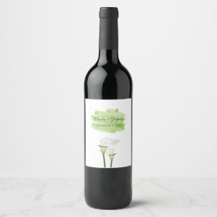 Étiquette Pour Bouteilles De Vin Mariage d'aquarelle blanc Calla Lilies