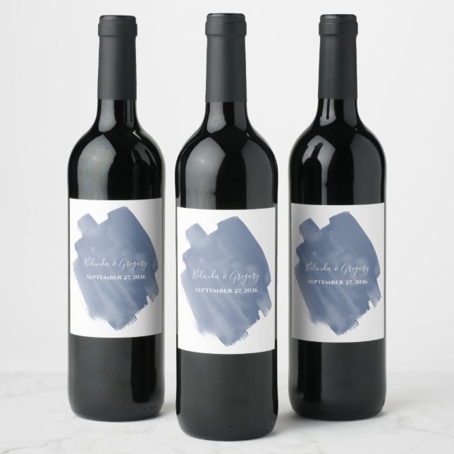 Étiquette Pour Bouteilles De Vin Mariage d'aquarelle bleu foncé (Bouteilles)