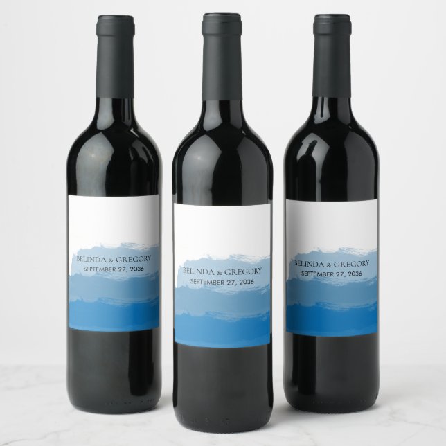 Étiquette Pour Bouteilles De Vin Mariage d'aquarelle bleu plage (Bouteilles)