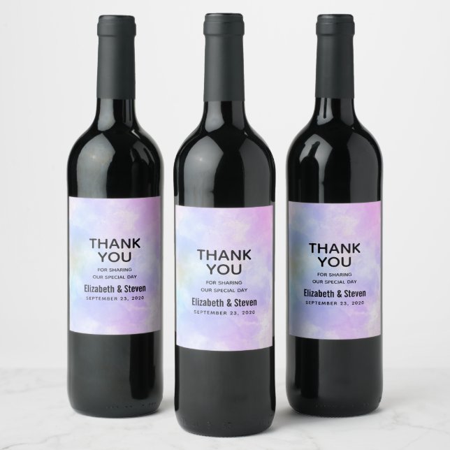 Étiquette Pour Bouteilles De Vin Mariage d'aquarelle bleu violet élégant (Bouteilles)