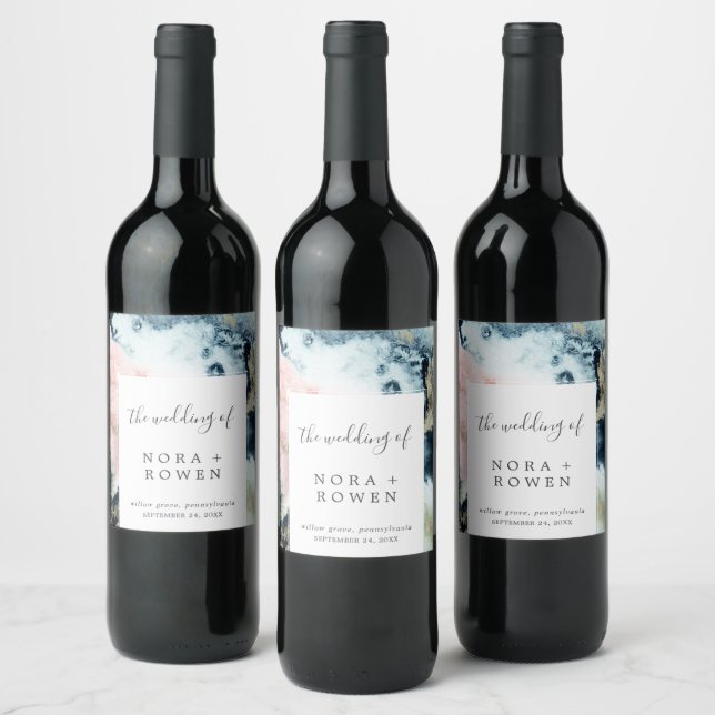 Étiquette Pour Bouteilles De Vin Mariage d'aquarelle céleste Abstrait (Bouteilles)