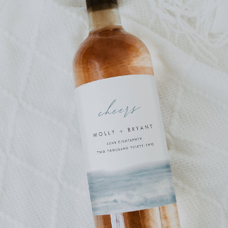 Étiquette Pour Bouteilles De Vin Mariage d'aquarelle côtière à marée basse "Cheers"