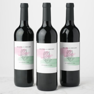 Étiquette Pour Bouteilles De Vin Mariage d'aquarelle King Protea