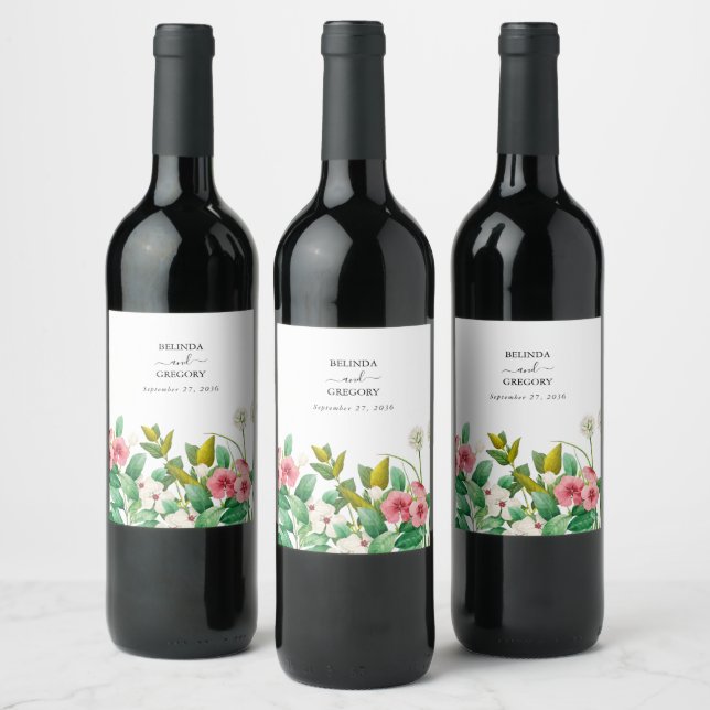 Étiquette Pour Bouteilles De Vin Mariage d'aquarelle périphérique fleur sauvage (Bouteilles)