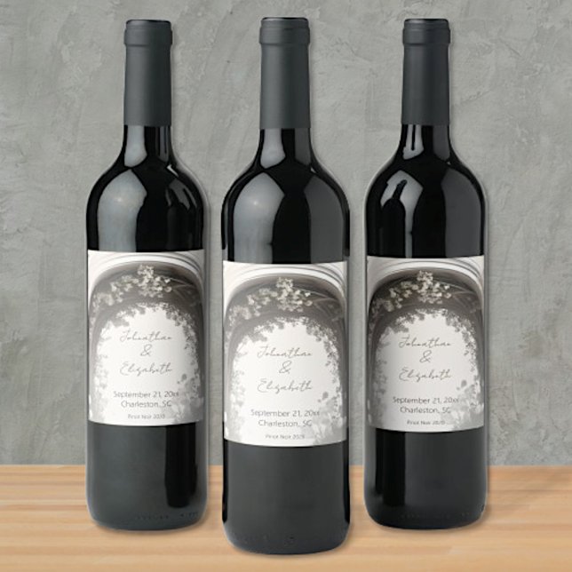 Étiquette Pour Bouteilles De Vin Mariage d'arche botanique romantique (Romantic Boho Botanical Arch Wedding Wine Labels)