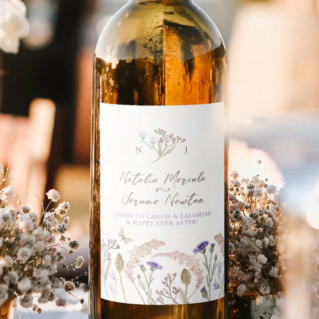 Étiquette Pour Bouteilles De Vin mariage de automne d'aquarelle botanique fleur sau (Créateur téléchargé)