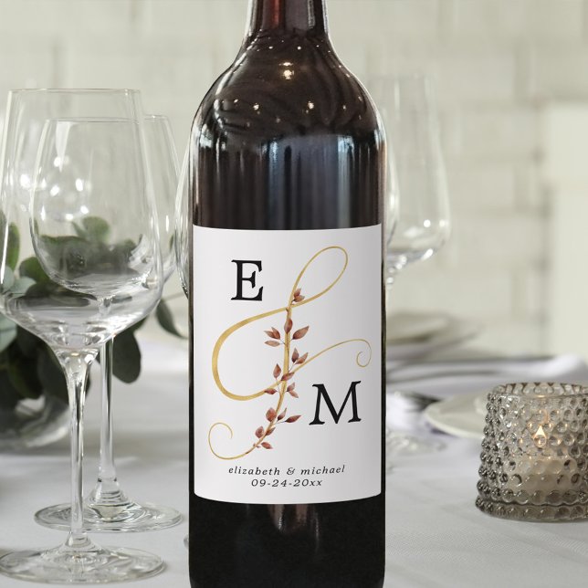 Étiquette Pour Bouteilles De Vin Mariage de automne simple de monogramme (Créateur téléchargé)