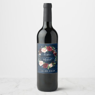 Étiquette Pour Bouteilles De Vin Mariage de couronnes bleu marine bleu bordeaux ble