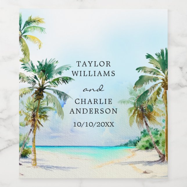 Étiquette Pour Bouteilles De Vin Mariage de destination de plage tropicale (Étiquettes simples)