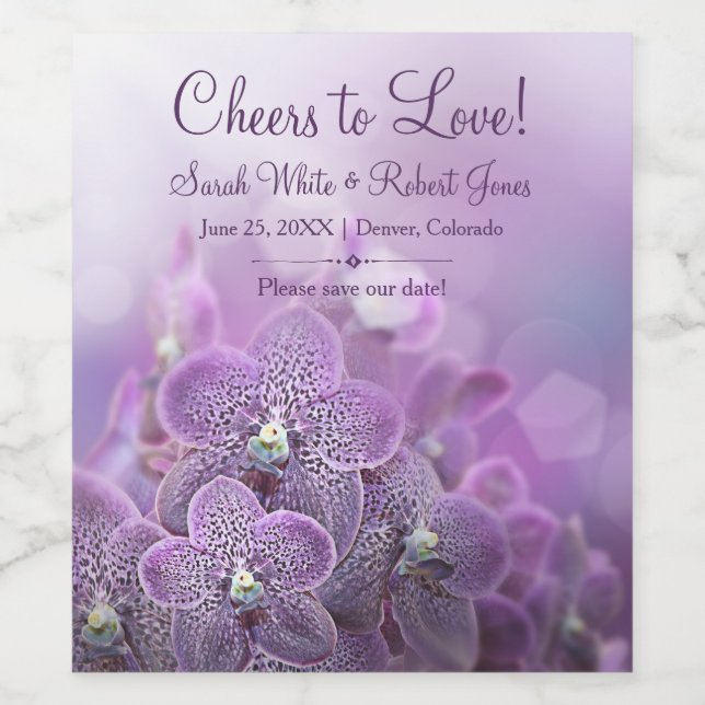 Étiquette Pour Bouteilles De Vin Mariage de fleur d'orchidées violettes enregistrer (Étiquettes simples)
