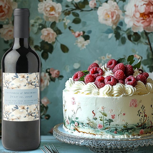 Étiquette Pour Bouteilles De Vin Mariage de fleurs blanches printanières (Créateur téléchargé)