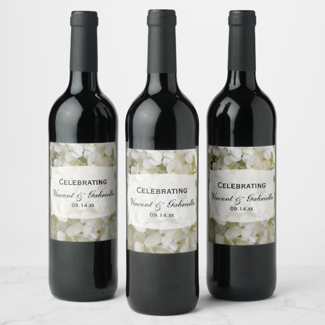 Étiquette Pour Bouteilles De Vin Mariage de fleurs d'Hydrangée blanche (Bouteilles)