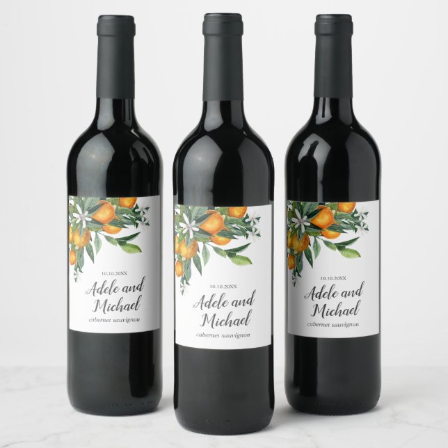 Étiquette Pour Bouteilles De Vin Mariage de fruits à fleurs de Tangérine (Bouteilles)