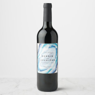 Étiquette Pour Bouteilles De Vin Mariage de Geodes aquarelles bleues